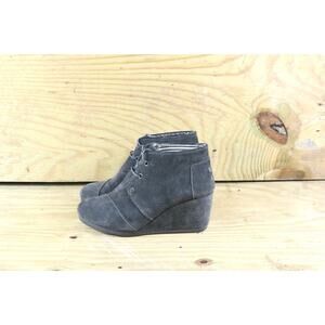 Toms Wedge Booties Womens Size 6 Gray Suede Almond Toe Lace Up Platform Shoes